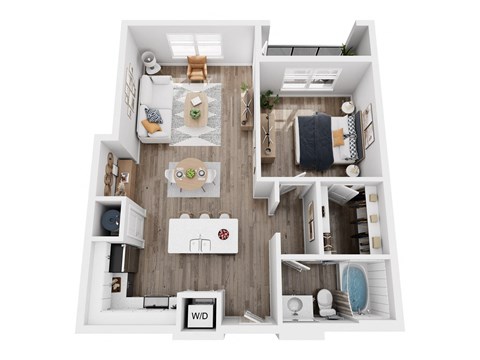 Floor plan for 1 bed, 1 bath, 741 sqft